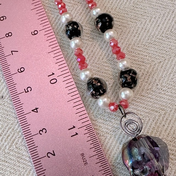 Handmade Skull & Roses Whimsical Necklace, Bracelet & Earrings Set Coral Peach - Picture 4 of 17